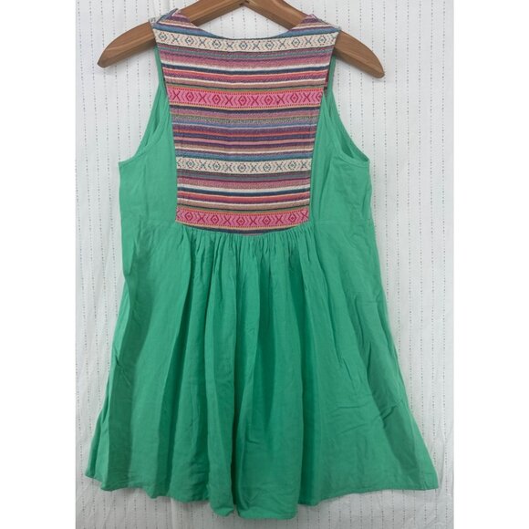 Umgee Women Top Sz S Green Sleeveless Tunic Tasseled Boho Stripes Peasant Hippie - Picture 2 of 7
